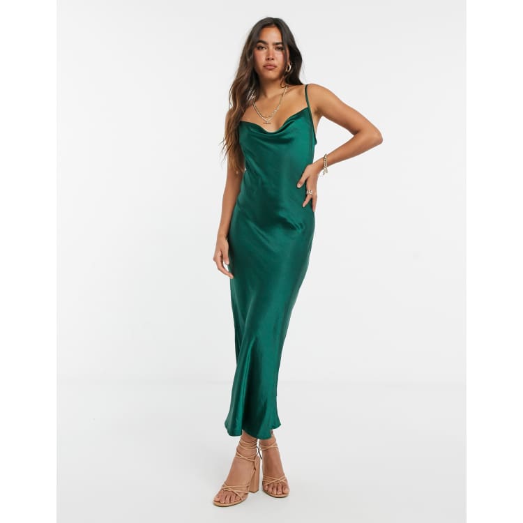 Kristie satin cami style formal dress in emerald Express NZ wide