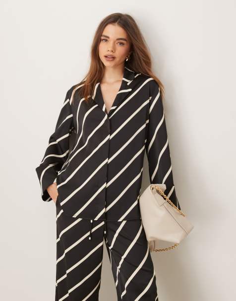 Pretty Lavish - Camicia comoda a righe nere e crema in coordinato - view 1
