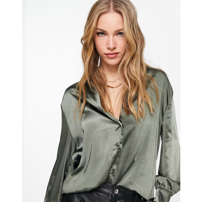 xnZvu Donna Pretty Lavish - Camicia in raso verde oliva in coordinato