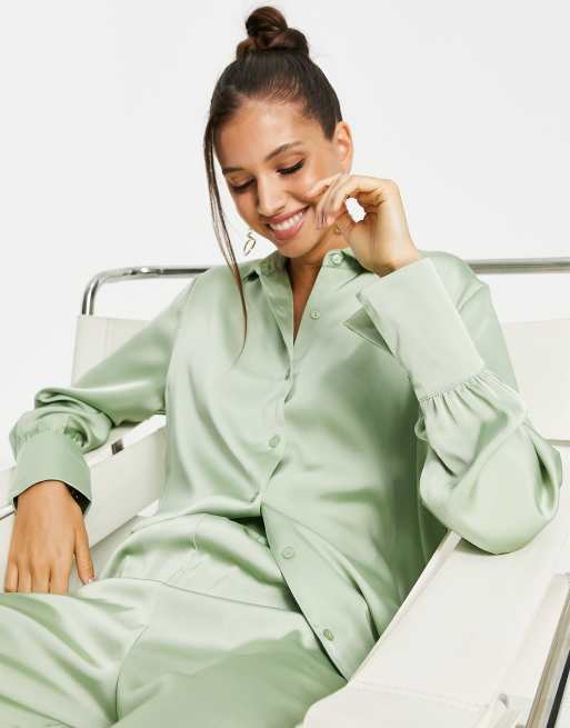 Pretty Lavish - Camicia oversize in raso color menta in coordinato