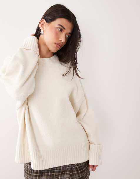 Pretty Lavish Camille borg knit oversized jumper with ribbed detail in cream - view 1