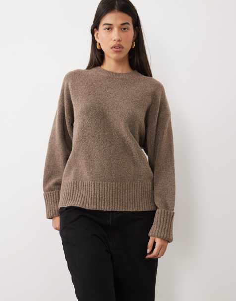 Pretty Lavish Camille borg knit oversized jumper with ribbed detail in light brown - view 1