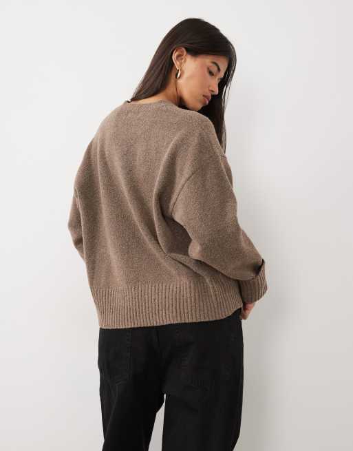Pretty Lavish Camille borg knit oversized jumper with ribbed detail in light brown, 3 of 4
