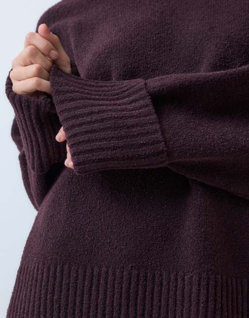 Pretty Lavish Camille borg knit oversized sweater with ribbed detail in fig, 3 of 4