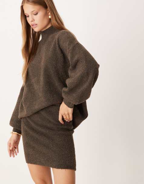 Pretty Lavish – Camille – Brązowa dzianinowa spódnica mini, część zestawu - view 1