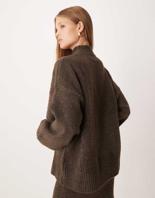 Pretty Lavish – Camille – Brun, stickad tröja med ballongärmar, del av set, 3 av 4