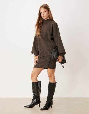 Pretty Lavish Camille Knit Balloon Sleeve Sweater In Brown