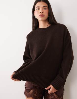 Pretty Lavish Camille Knit Long Sleeve Sweater In Brown
