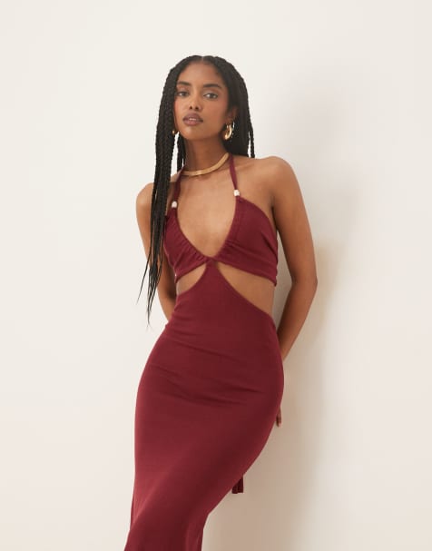 Pretty Lavish - Candice - Robe longue à dos nu - Bordeaux - view 1