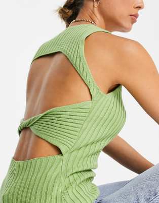 Canotta in maglia verde oliva intrecciata e aperta sul retro - Pretty Lavish T-shirt donna  - immagine2