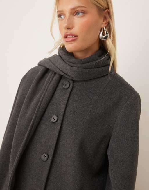 Pretty Lavish - Cappotto antracite con scollo a sciarpa, 4 di 4