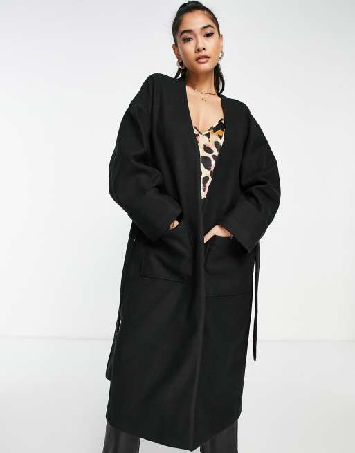 Pretty Lavish - Cappotto comodo oversize in stile minimalista con tasche, colore nero