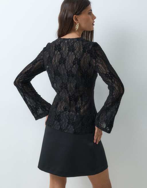 Pretty Lavish cardigan i blonder med klokkeærmer i sort, 3 af 5