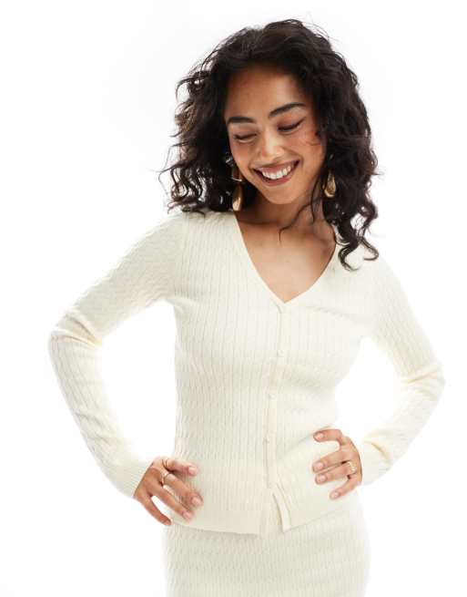 Pretty Lavish - Cardigan in maglia a trecce color crema in coordinato