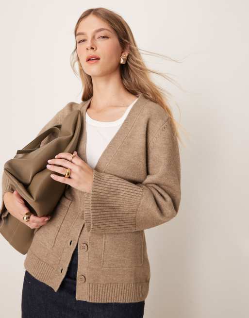 Pretty Lavish - Cardigan in maglia color tortora con polsini ampi
