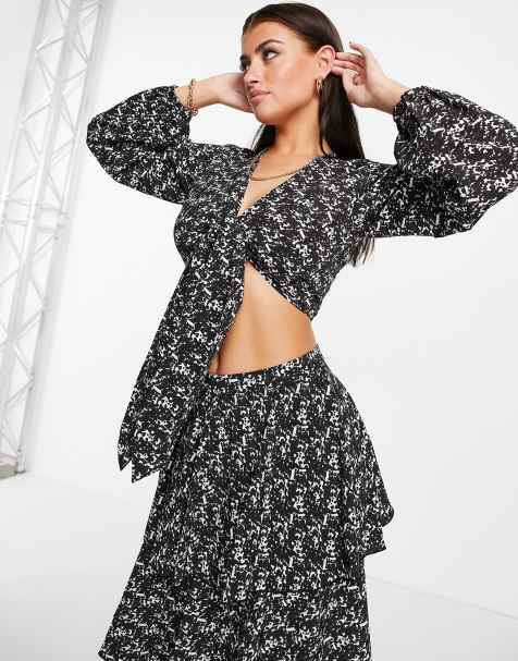 Pretty Lavish Cecile tie front blouse co-ord in abstract print - view 1