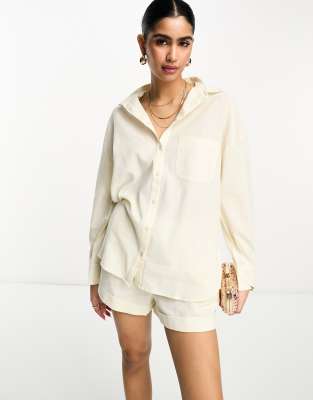 Pretty Lavish relaxed pocket linen blend shirt co-ord in cream - ASOS Price Checker