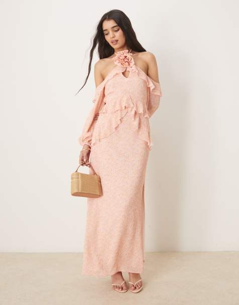 Pretty Lavish chiffon corsage ruffle maxi dress in pink ditsy floral - view 1