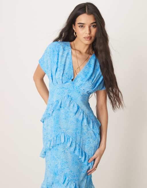 Tamsin Ruffle Chiffon Dress - Blue Multi Abstract Print, 6