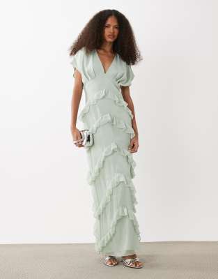 Pretty Lavish Chiffon V-neck Ruffle Maxi Dress In Multi