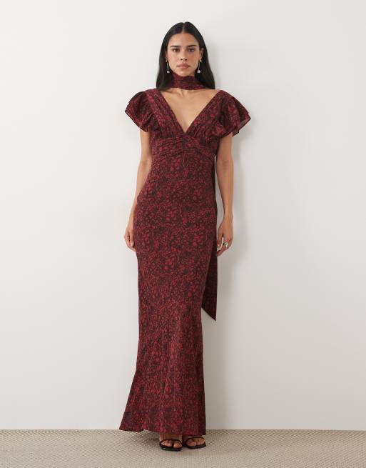 cotton dresses for women long Blend Button Front Maxi Dress functional hip pockets Calf Width:44cm sheer maxi dress Retrofete Everly Halter Lace-Trim
