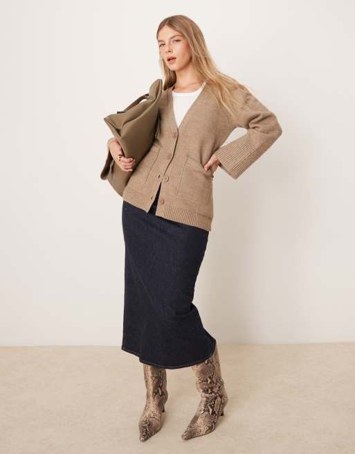 Pretty Lavish chunky cuff knit cardigan in taupe, 2 of 4