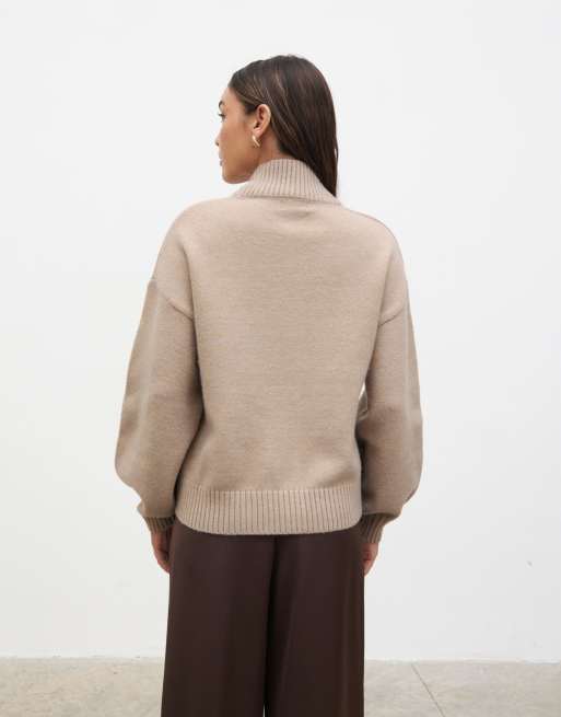 Pretty Lavish chunky knit buttoned bomber in beige, 4 of 4