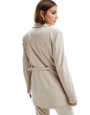 Pretty Lavish cinched waist blazer in beige pinstripe - part of a set