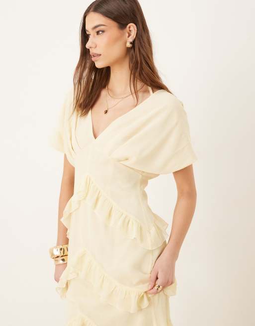 Pretty Lavish – Citrongul, strukturerad maxiklänning i chiffong med volang, 2 av 4