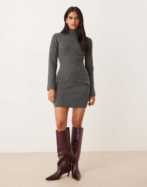 Pretty Lavish - Co-ord set van gebreide asymmetrische top en minirok in antracietgrijs - view 1