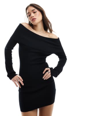 Pretty Lavish Beau Wrap Knit Dress With Tie Waist In Black | ModeSens