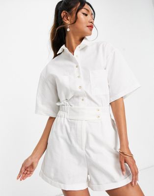 Combishorts Pretty Lavish - Combishort en lin à poche avec taille élastique - Blanc