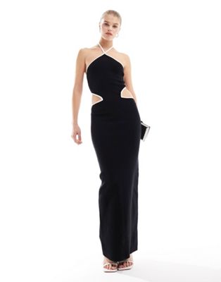 Pretty Lavish contrast binding knit midaxi dress in black and cream - ASOS Price Checker