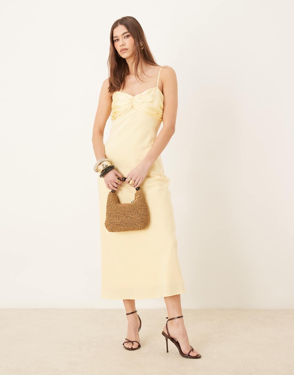Pretty Lavish contrast chiffon bust maxi slip dress in lemon