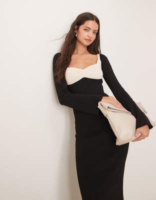 Pretty Lavish Contrast Knit Maxi Dress In Black
