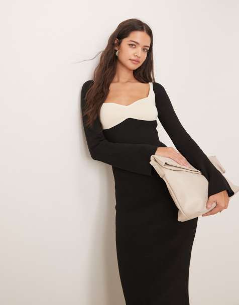 Pretty Lavish contrast knit maxi dress in black - view 1