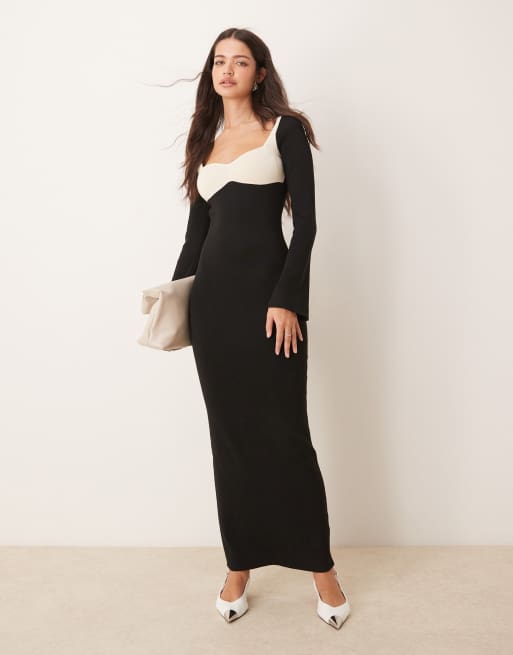 blue dress for baby girl Ayesha Knit Maxi Gown - Black | 3XL - 56 | Knit Blend | Stretchy, Warm, Knit Embossed Design, Long Sleeve, Round Collar | Clothing