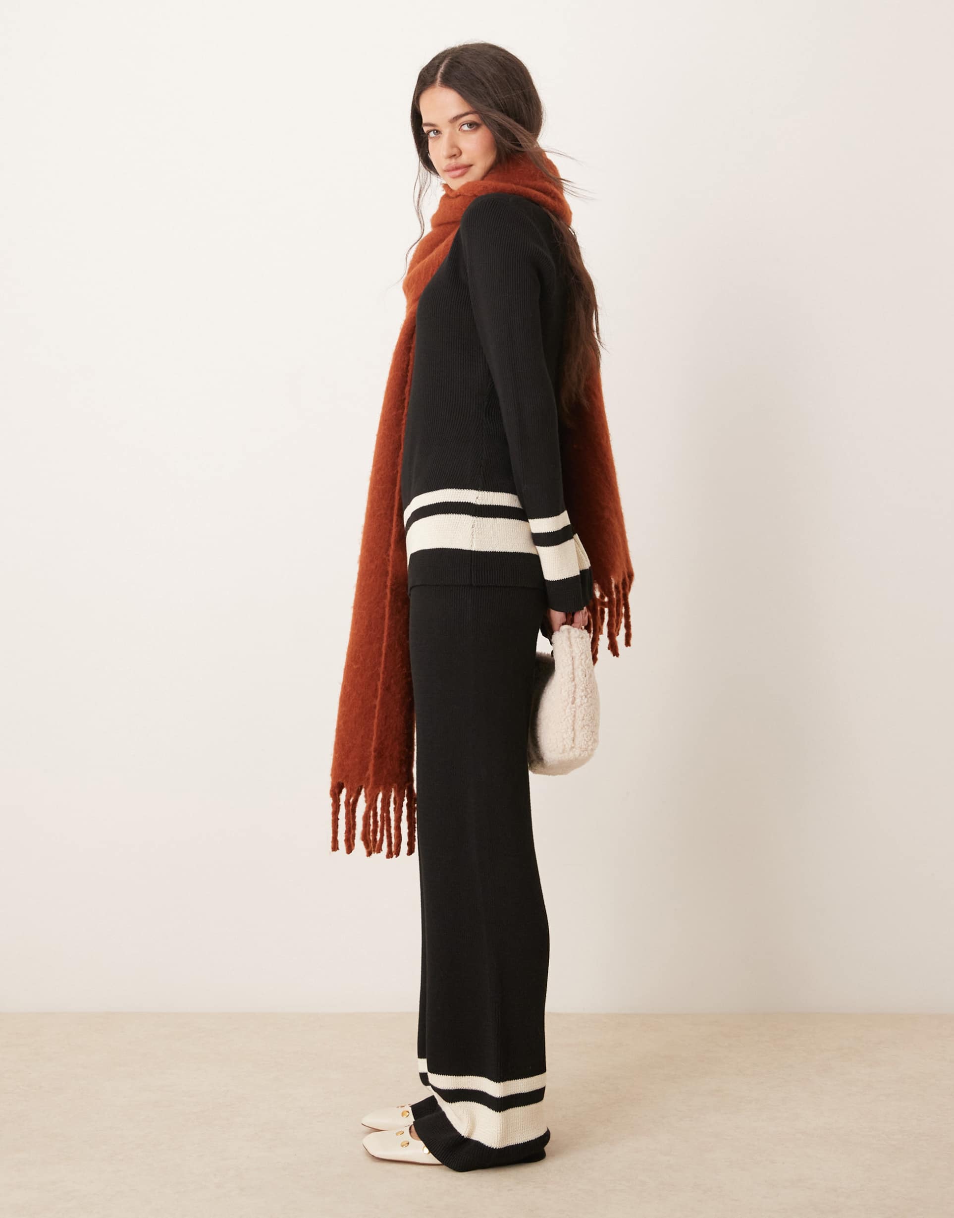 pretty lavish contrast knit pants in black - part of a set