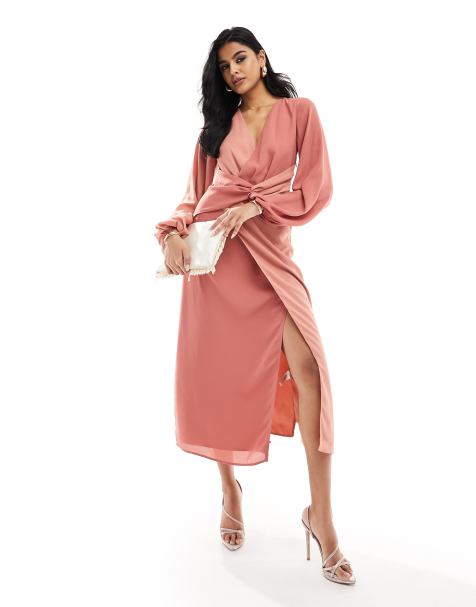 Pretty Lavish contrast knot front midaxi dress in terracotta - view 1