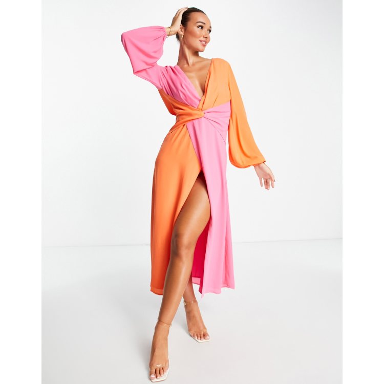 orange pink color dress