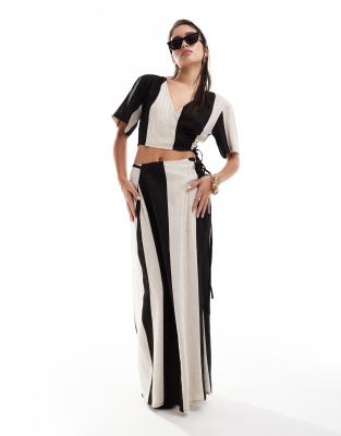 Pretty Lavish Contrast Wrap Crop Top In Monochrome - Part Of A Set-multi In Multi