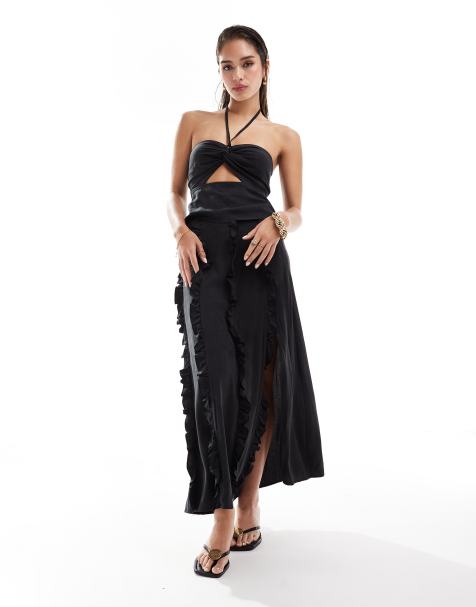 Pretty Lavish - Coordinato nero testurizzato con top allacciato al collo, gonna e pantaloni - view 1