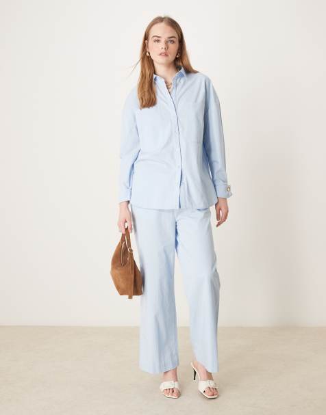 Pretty Lavish cotton relaxed trouser co-ord in blue