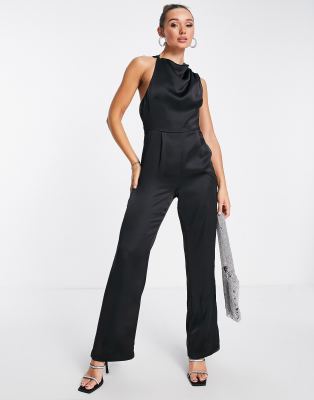 Pretty Lavish cowl neck asymmetric back jumpsuit in black - ASOS Price Checker