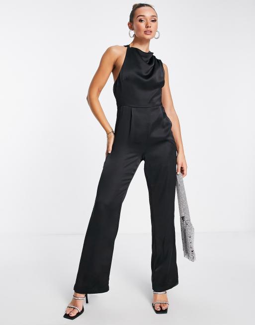 ASOS DESIGN corset jumpsuit with diamante fringe detail in black