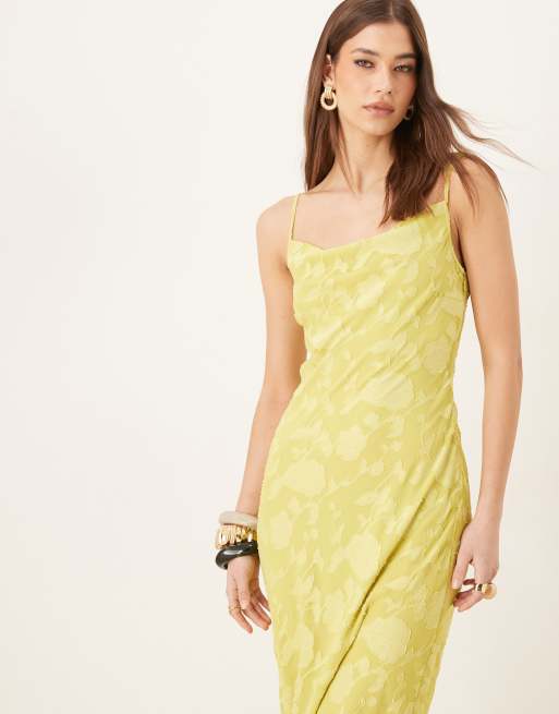Pretty Lavish cowl neck jacquard slip maxi dress in chartreuse, 2 of 4