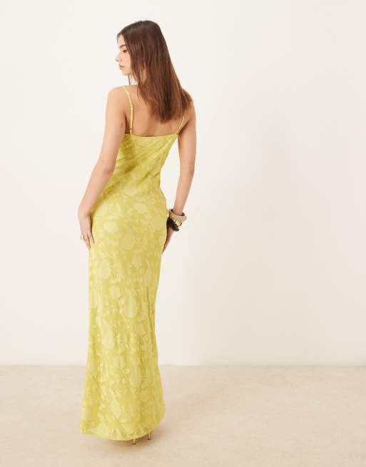 Pretty Lavish cowl neck jacquard slip maxi dress in chartreuse, 4 of 4