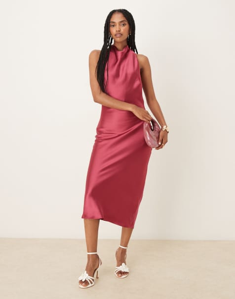 Pretty Lavish cowl satin midaxi dress in berry pink - view 1