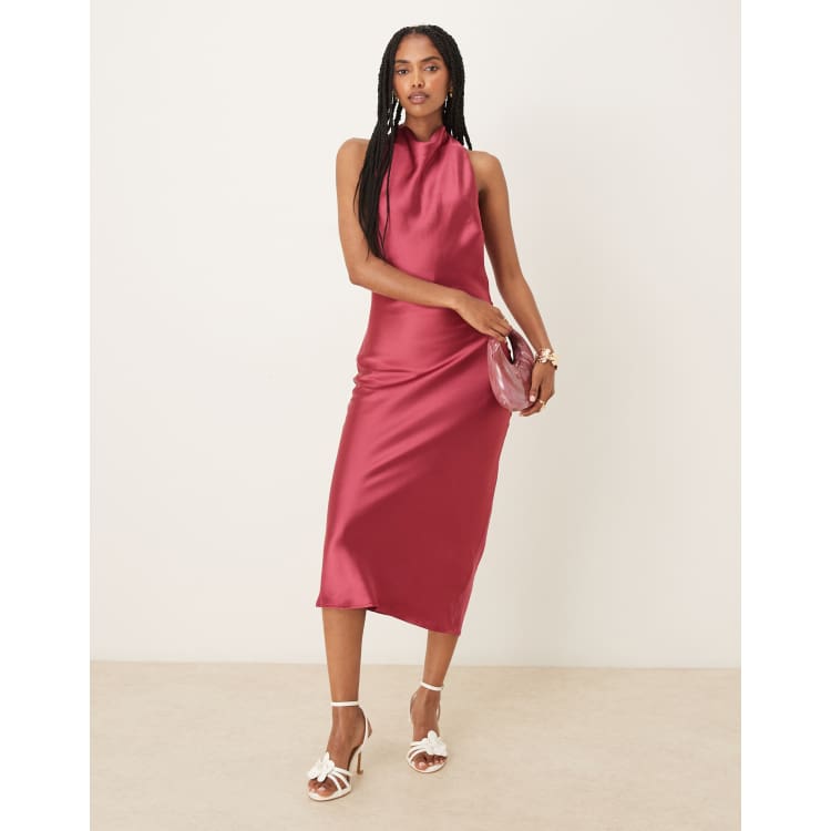 Pretty Lavish cowl satin midaxi dress in berry pink | ASOS
