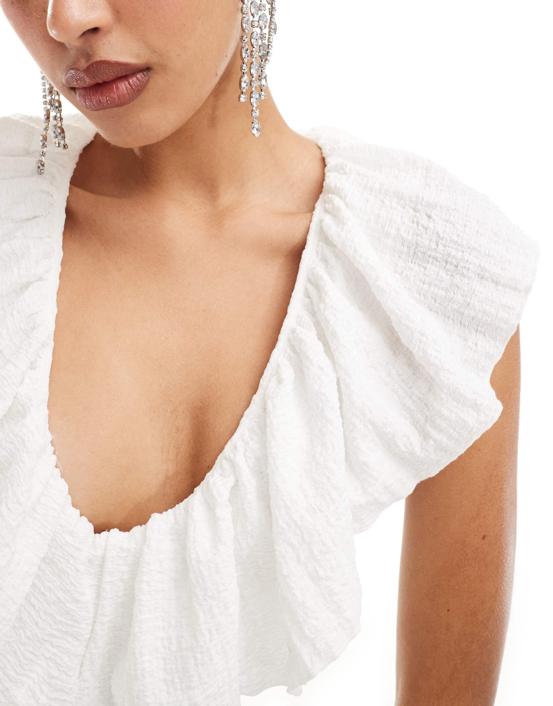 pretty lavish crinkle ruffle cut-out maxi dress in cream